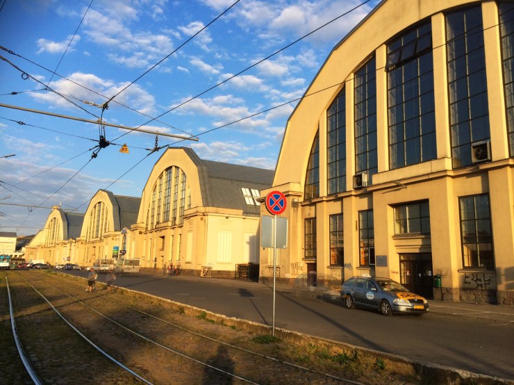 The huge buildings are now part of the market complex,but were originally airship hangers from the First World War.