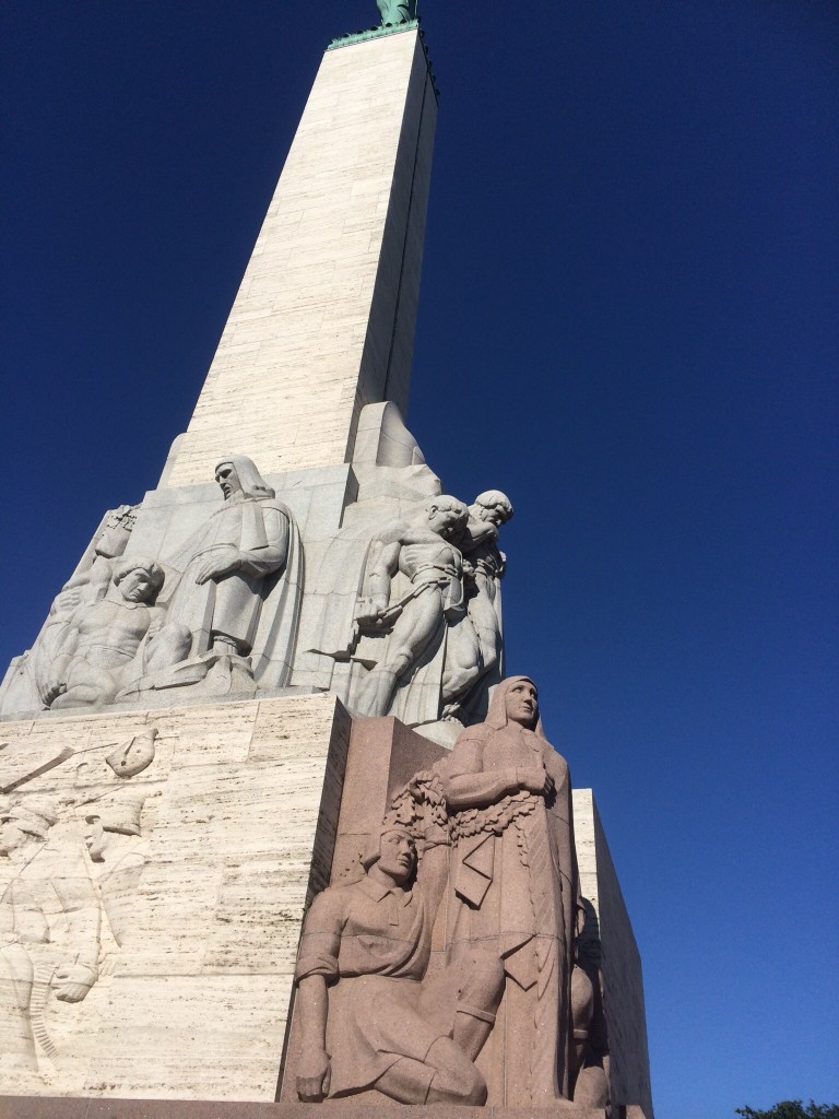 The Freedom Monument is a memorial located in Riga, Latvia, honouring soldiers killed during the Latvian War of Independence (1918–1920). It is considered an important symbol of the freedom, independence, and sovereignty of Latvia. Unveiled in 1935, the 42m high monument of granite, travertine, and copper often serves as the focal point of public gatherings and official ceremonies in Riga.