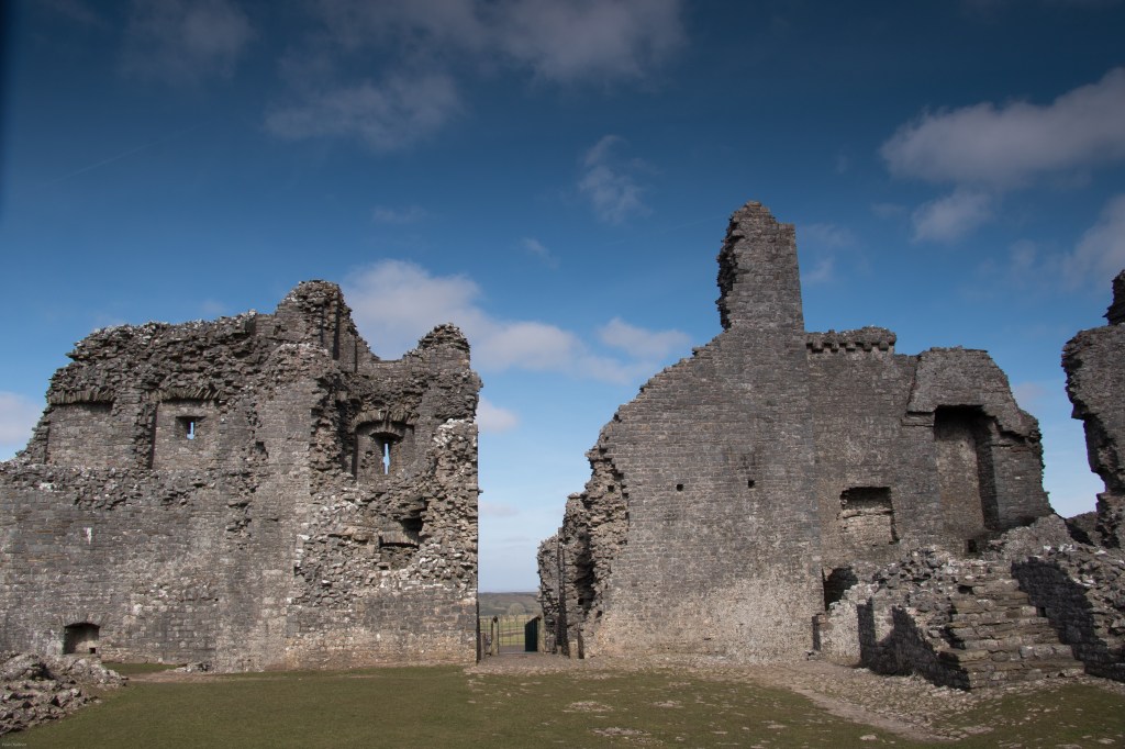 Looking across the inner ward towards the main gate house, now in ruin