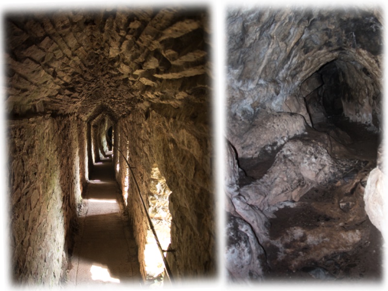 The cave is approached along the wall walk, followed by a steep descent into the cave.