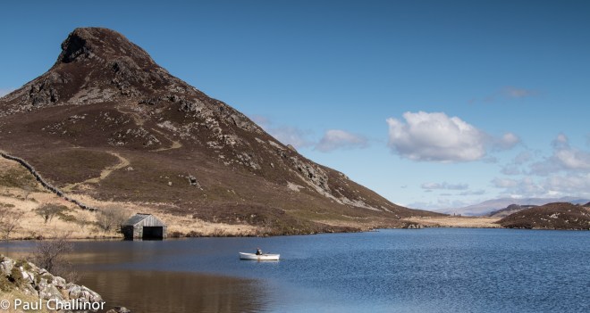 The boat house with Bryn Brith standing proud behind.