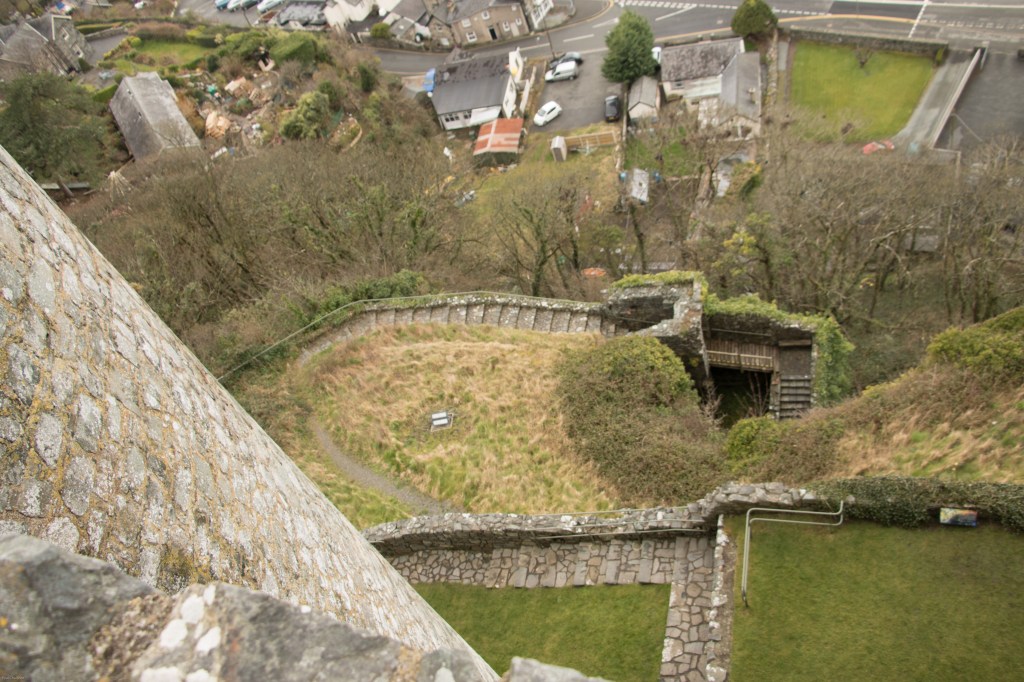 Looking down from the top of the walls to the base of the rock