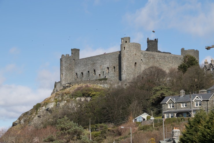 looking up from the base of the rock. This used to be under the sea at the time the castle was built, but the shoreline has receded almost 3/4 or a mile way  now.