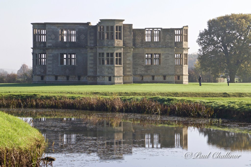 Looking across one of the newly restored garden moats towards the ruins.