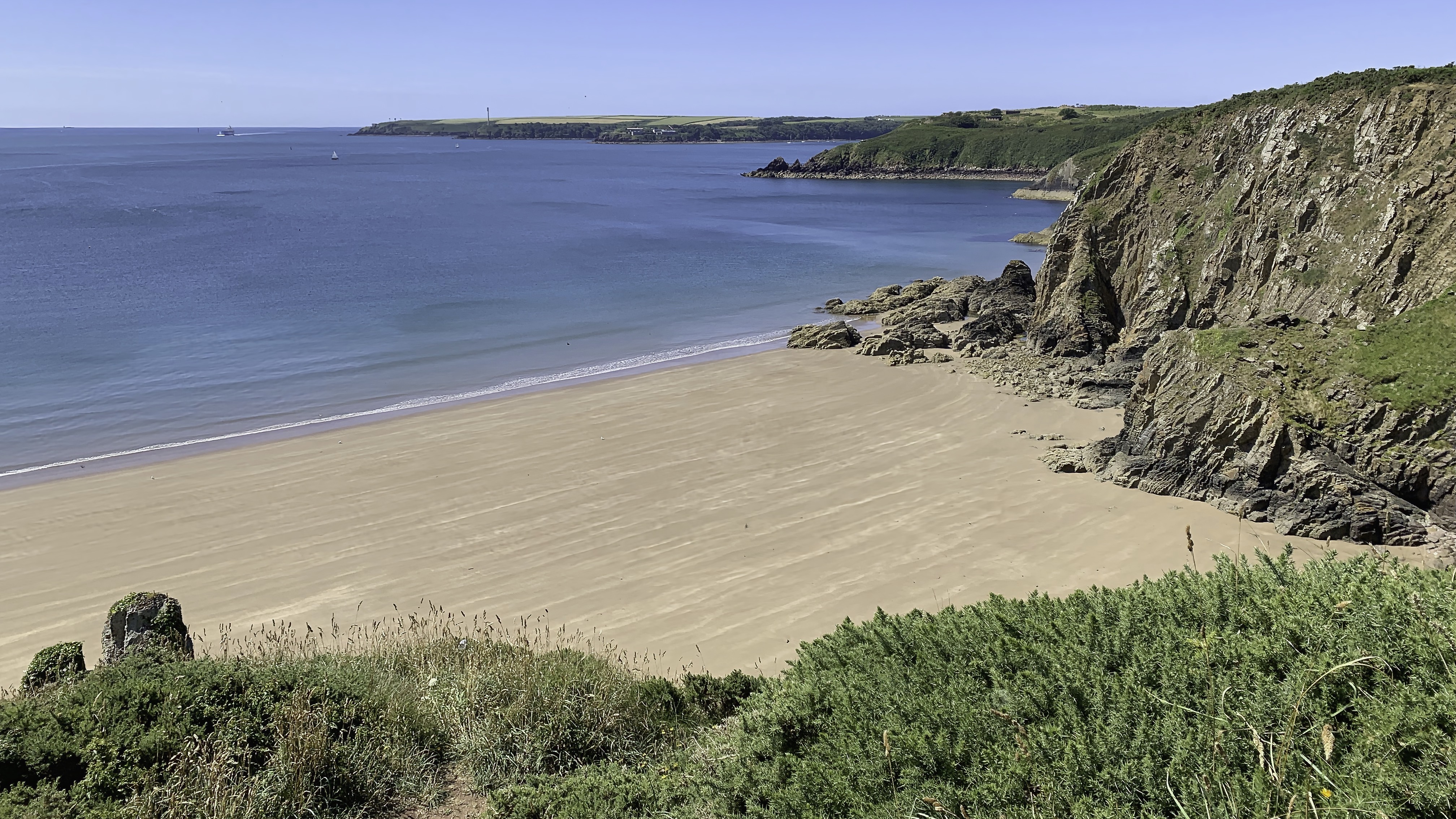 Looking west over Lindsway Bay towards Dale in the distance.